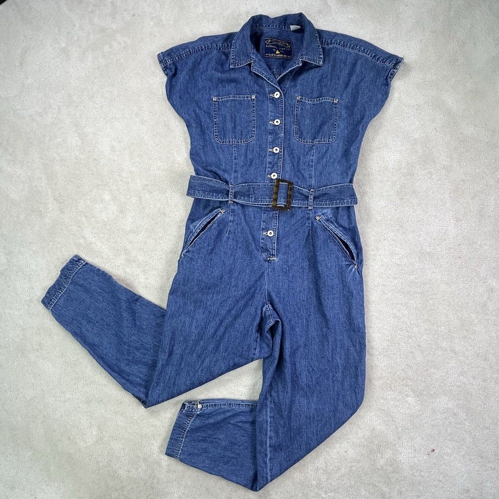 Vintage Lizwear Denim Button Up Belted Jumpsuit Women's 8